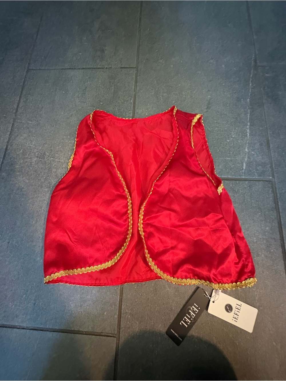 3 Red Satin Vest with Gold Trim